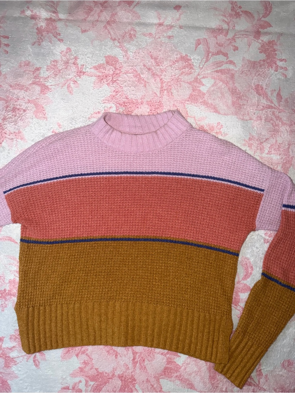 SO Pink, Coral & Mustard Colorblock Mock Neck Sweater